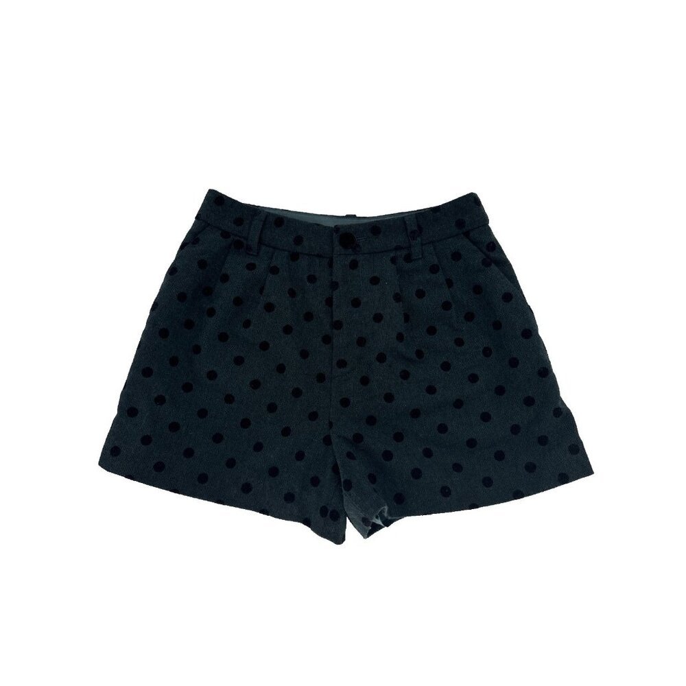 Dark green black Polka Dots, womans Shorts Lined Velvet Button small Y2K Boho
